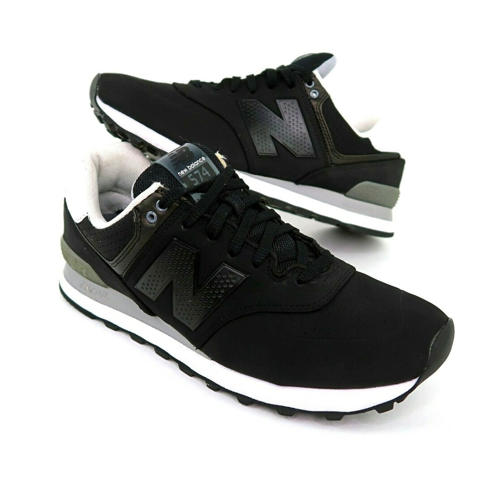 New Balance 574 Mens Sz 10 Black White Leather